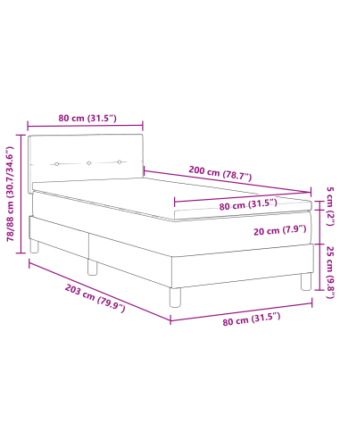 Letto a molle con materasso Grigio scuro 80 x 200 cm Velluto