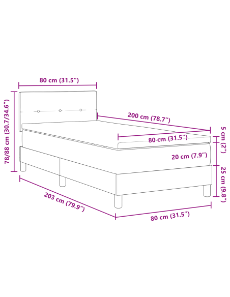 Letto a molle con materasso Grigio chiaro 80 x 200 cm Velluto