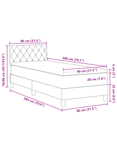 Letto a molle con materasso Grigio scuro 80 x 200 cm Velluto
