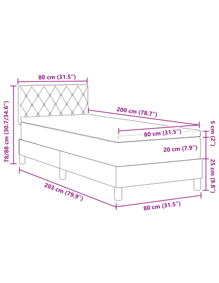 Letto a molle con materasso Grigio scuro 80 x 200 cm Velluto