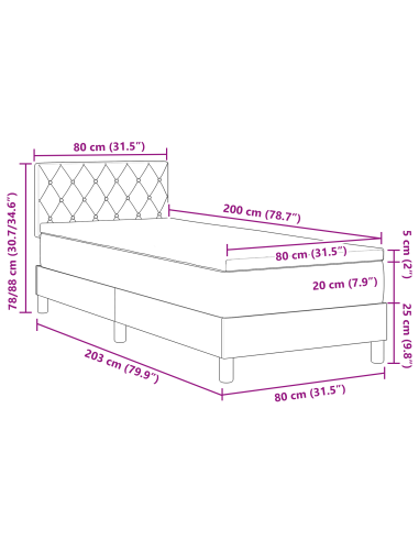 Letto a molle con materasso Grigio chiaro 80 x 200 cm Velluto