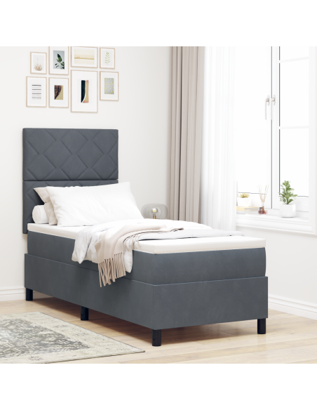 Letto Box Spring con Materasso Grigio Scuro 80x200 cm Velluto