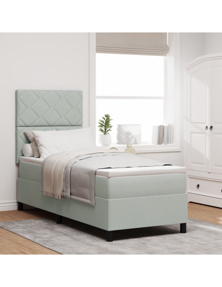 Letto a Molle con Materasso  Grigio Chiaro 80x200 cm in Velluto