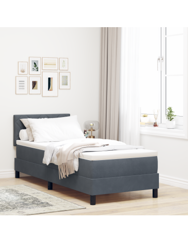 Letto a molle con materasso Grigio scuro 80 x 200 cm Velluto