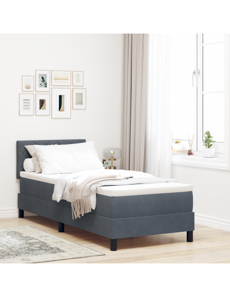 Letto Box Spring con Materasso Grigio Scuro 80x200 cm in Velluto