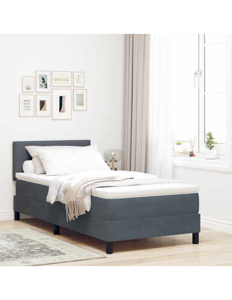 Letto a molle con materasso Grigio scuro 80 x 200 cm Velluto