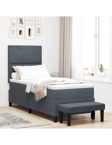 Letto con Rete a Molle con Materasso & Panchina Grigio Scuro 80x200 cm Velluto