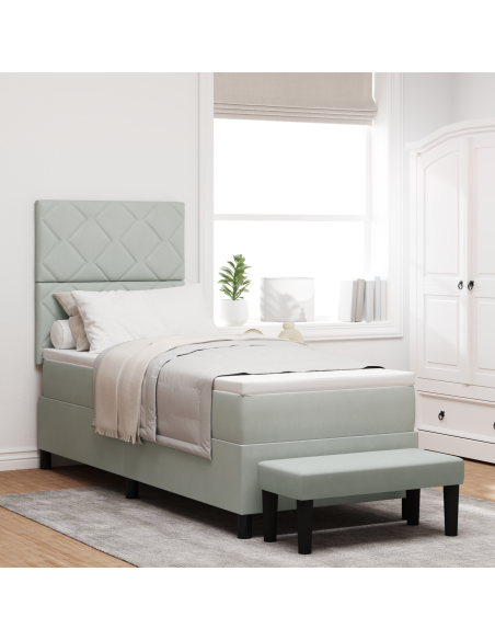 Letto a Box Spring con Materasso & Panchina Grigio Chiaro 80x200 cm Velluto