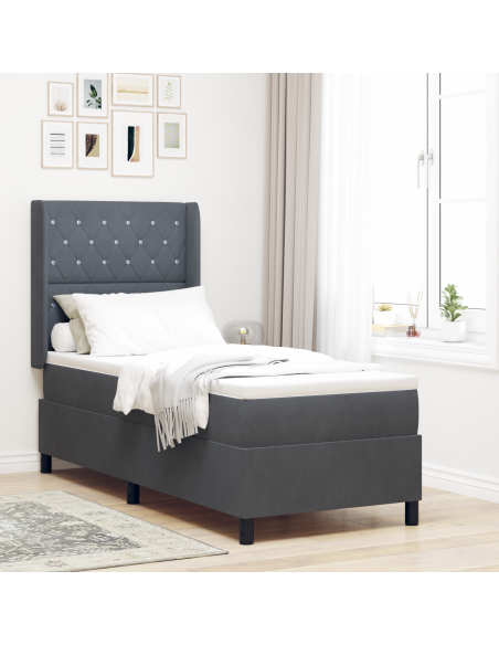Letto Box Spring con Materasso & LED Grigio Scuro 80x200 cm Velluto