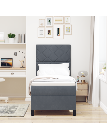 Letto Box Spring con Materasso Grigio Scuro 80x200 cm Velluto
