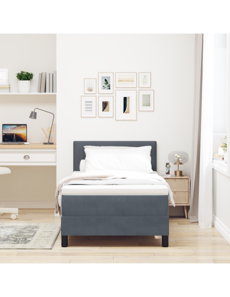 Letto Box Spring con Materasso Grigio Scuro 80x200 cm Velluto