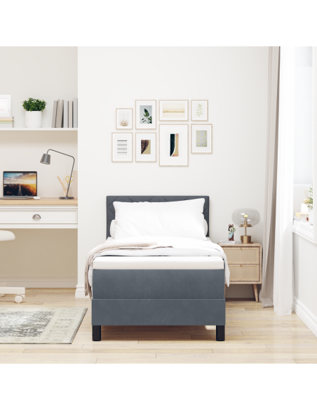 Letto Box Spring con Materasso Grigio Scuro 80x200 cm in Velluto