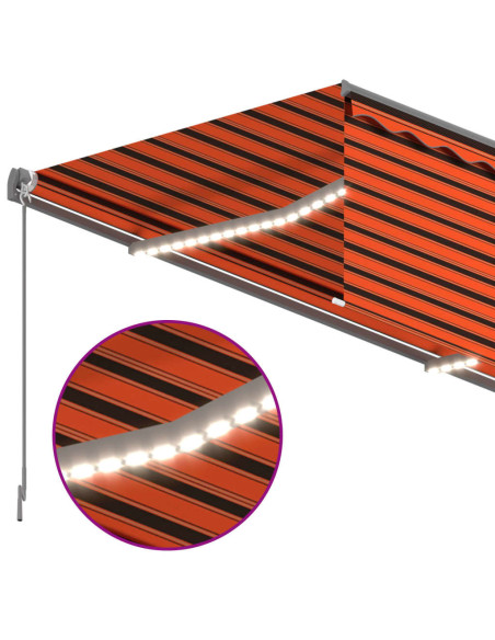 Tenda da Sole Retrattile Manuale LED 3,5x2,5m Arancione Marrone