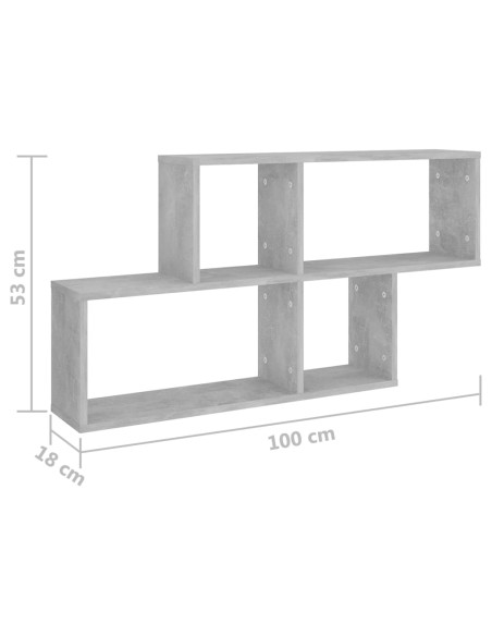 Scaffale a Parete Grigio Cemento 100x18x53 cm Legno Multistrato