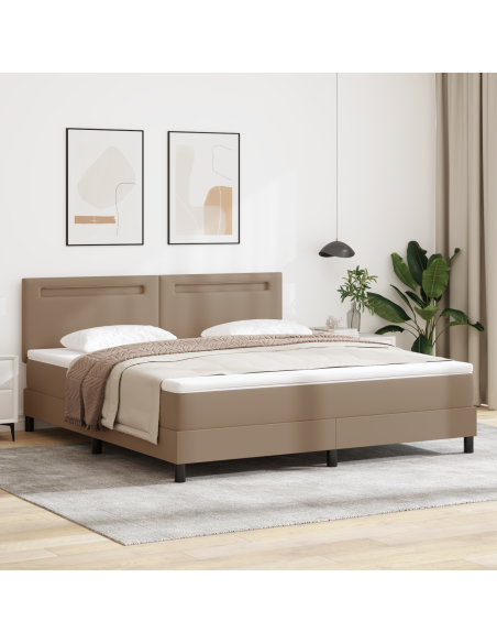 Letto a Molle con Materasso Cappuccino Super King in Pelle Sintetica