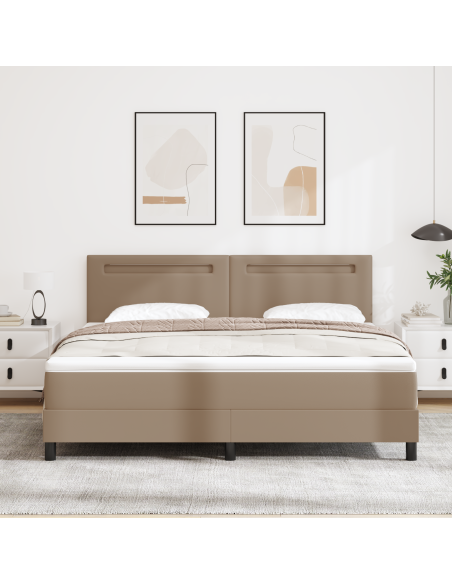 Letto a Molle con Materasso Cappuccino Super King in Pelle Sintetica