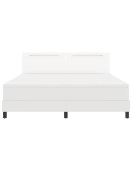Letto box spring  con materasso bianco super king in finta pelle, Testiera semplice in bianco puro 180 cm in finta pelle