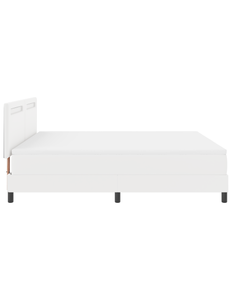 Letto box spring  con materasso bianco super king in finta pelle, Testiera semplice in bianco puro 180 cm in finta pelle