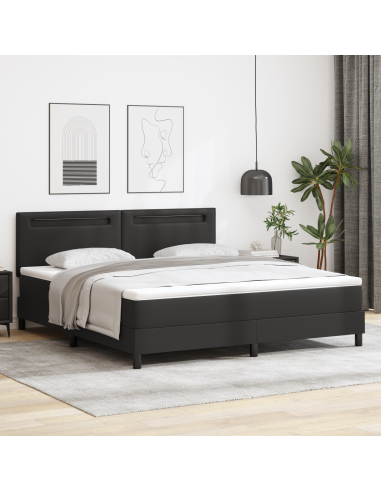 Letto a molle con materasso Nero 180 x 200 cm Pelle sintetica
