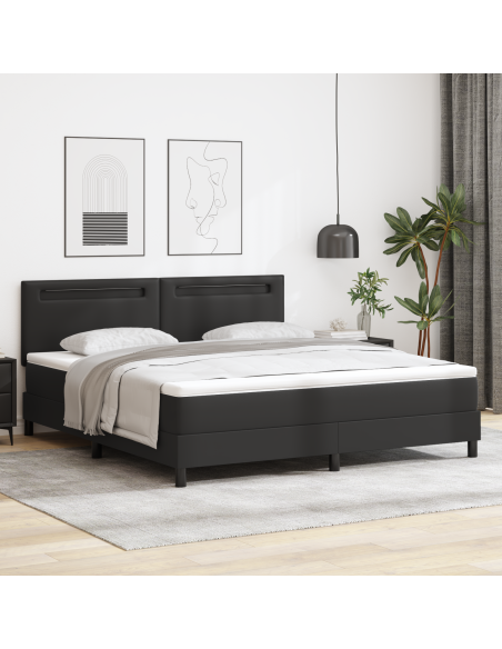 Letto Molle con Materasso Nero Super King in Finta Pelle