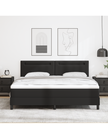 Letto Molle con Materasso Nero Super King in Finta Pelle