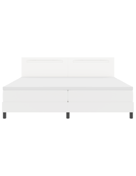 Letto Box Spring  con Materasso Bianco 200x200 cm in Pelle Sintetica, Testiera  Design Semplice Bianco 200 cm in Pelle Sintetica