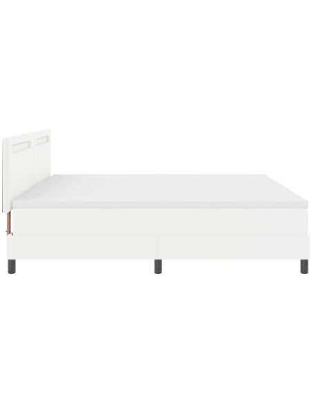 Letto Box Spring  con Materasso Bianco 200x200 cm in Pelle Sintetica, Testiera  Design Semplice Bianco 200 cm in Pelle Sintetica