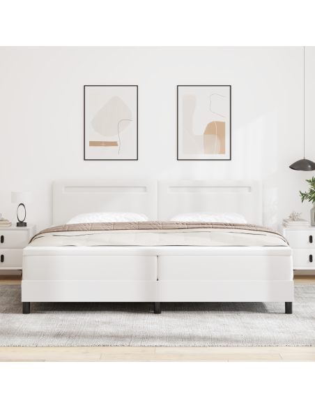 Letto Box Spring  con Materasso Bianco 200x200 cm in Pelle Sintetica, Testiera  Design Semplice Bianco 200 cm in Pelle Sintetica