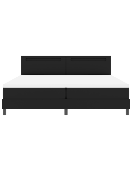 Letto con rete a molle e materasso nero 200x200 cm in similpelle, Testiera similpelle nera con design semplice 200 cm