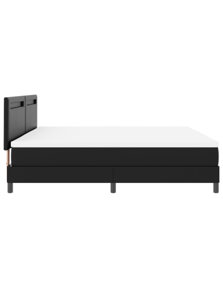 Letto con rete a molle e materasso nero 200x200 cm in similpelle, Testiera similpelle nera con design semplice 200 cm