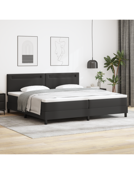 Letto con rete a molle e materasso nero 200x200 cm in similpelle, Testiera similpelle nera con design semplice 200 cm