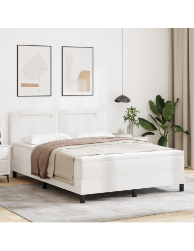 Letto a molle con materasso Bianco 160 x 200 cm Pelle sintetica