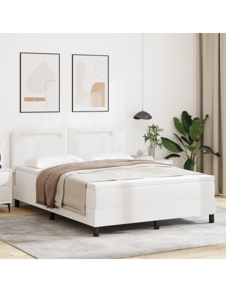 Letto a molle con materasso Bianco 160 x 200 cm Pelle sintetica