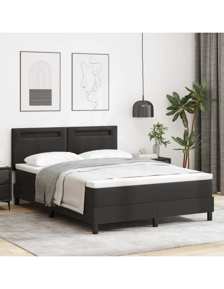 Letto a molle  con materasso nero 140x200 cm in pelle sintetica, Testiera  design semplice nero 140 cm in pelle sintetica