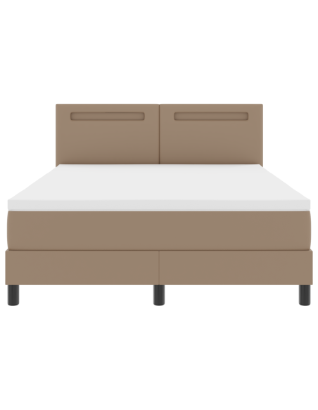 Letto a Molle Box  con Materasso Cappuccino 140x200 cm in Ecopelle, Testiera Lisa Design Cappuccino 140 cm in Ecopelle
