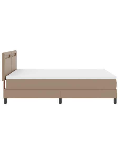 Letto a Molle Box  con Materasso Cappuccino 140x200 cm in Ecopelle, Testiera Lisa Design Cappuccino 140 cm in Ecopelle