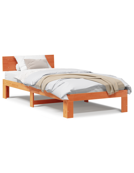 Struttura Letto con Testiera Marrone Cerato 75x190 cm Legno massello di pino