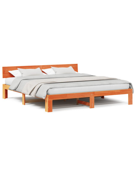 Struttura Letto con Testiera Marrone Cerato 180x200 cm Legno Massello di Pino