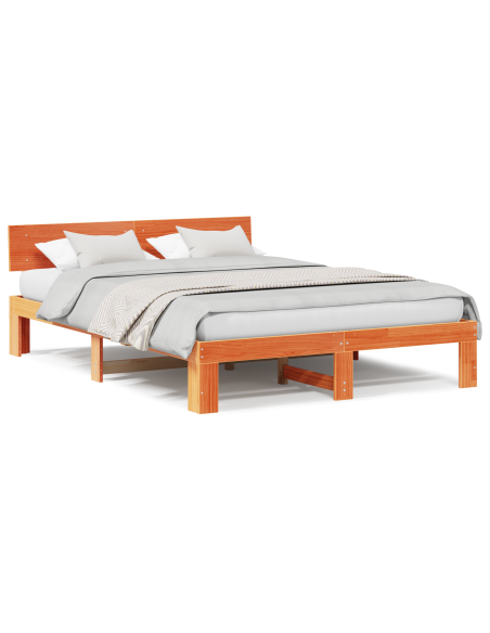 Struttura Letto con Testiera Marrone Cerato 140x200 cm Legno Massello di Pino