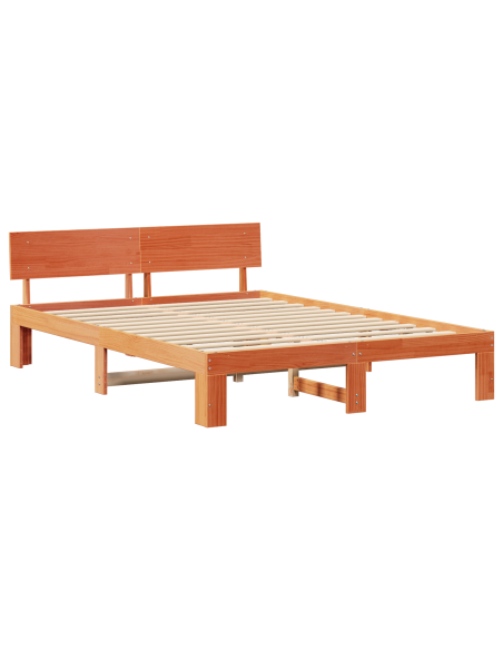 Struttura Letto con Testiera Marrone Cerato 140x200 cm Legno Massello di Pino