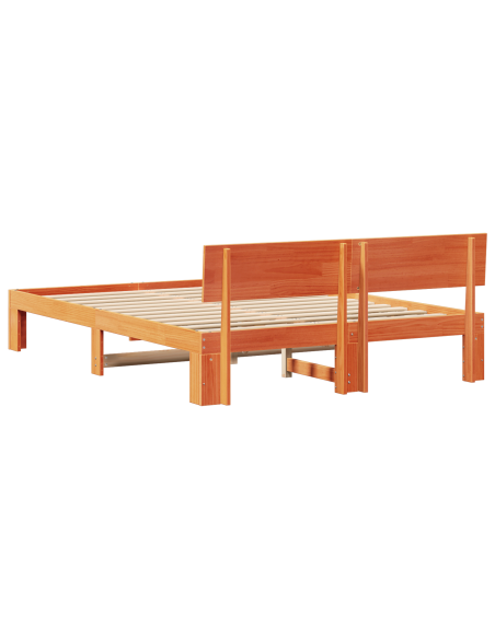 Struttura Letto con Testiera Marrone Cerato 140x200 cm Legno Massello di Pino