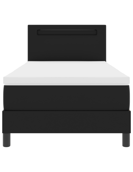 Letto Box Spring con Materasso Nero 90x200 cm in Pelle Sintetica, Testiera Semplice Nero 90 cm in Pelle Sintetica
