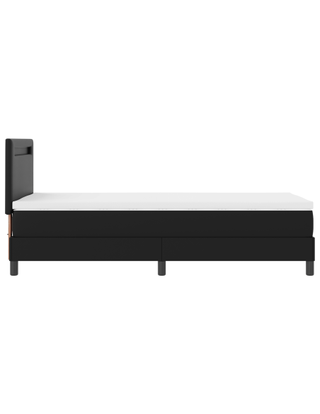 Letto Box Spring con Materasso Nero 90x200 cm in Pelle Sintetica, Testiera Semplice Nero 90 cm in Pelle Sintetica