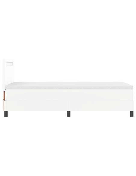 Letto Box Spring con Materasso Bianco 100x200 cm Finta Pelle, Testiera Design Semplice Bianco Puro 100 cm Finta Pelle