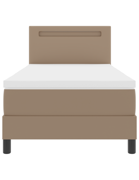 Letto a Molle Box  con Materasso Cappuccino 100x200 cm Pelle Sintetica, Testiera Design Semplice  Cappuccino 100 cm Pelle Sintet