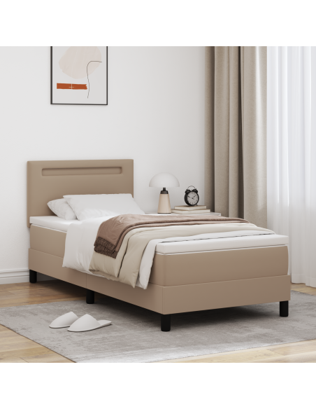 Letto a Molle Box  con Materasso Cappuccino 100x200 cm Pelle Sintetica, Testiera Design Semplice  Cappuccino 100 cm Pelle Sintet