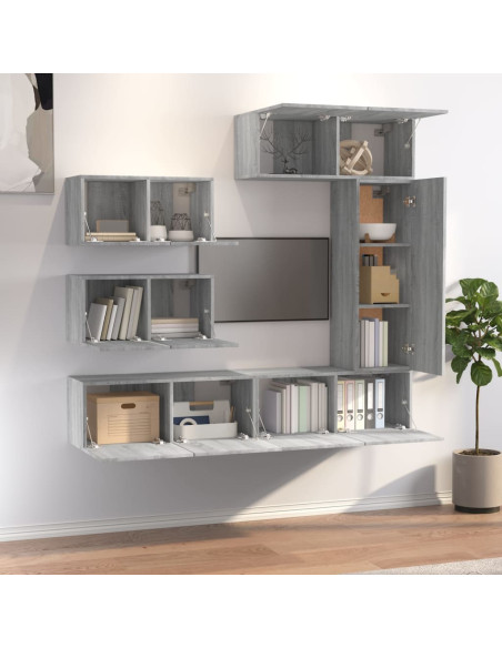 Set di Mobili Porta TV 6 pz Grigio Sonoma in Legno Multistrato