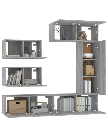 Set di Mobili Porta TV 6 pz Grigio Sonoma in Legno Multistrato