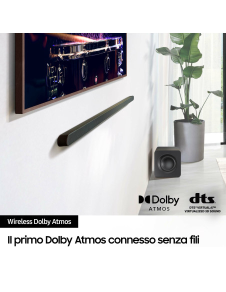 Samsung Soundbar HW-S800D/ZF Serie S, 10 Speaker, Wireless Dolby Atmos, Audio a 3.1.2 Canali, Q-Simphony, Alexa integrato e comp