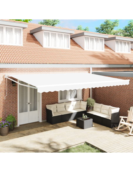 Tenda Retrattile Automatica Bianca 500x300 cm, Tessuto di ricambio per tende  per telaio 5x3 m Bianco